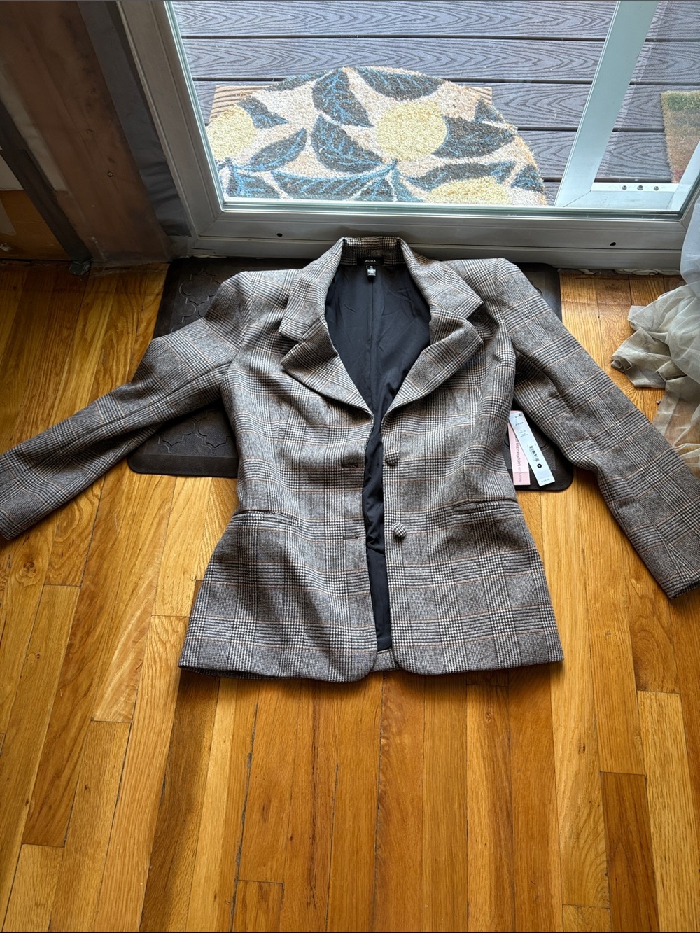 Aqua Women's Brown and Gray Plaid Tailored Blazer